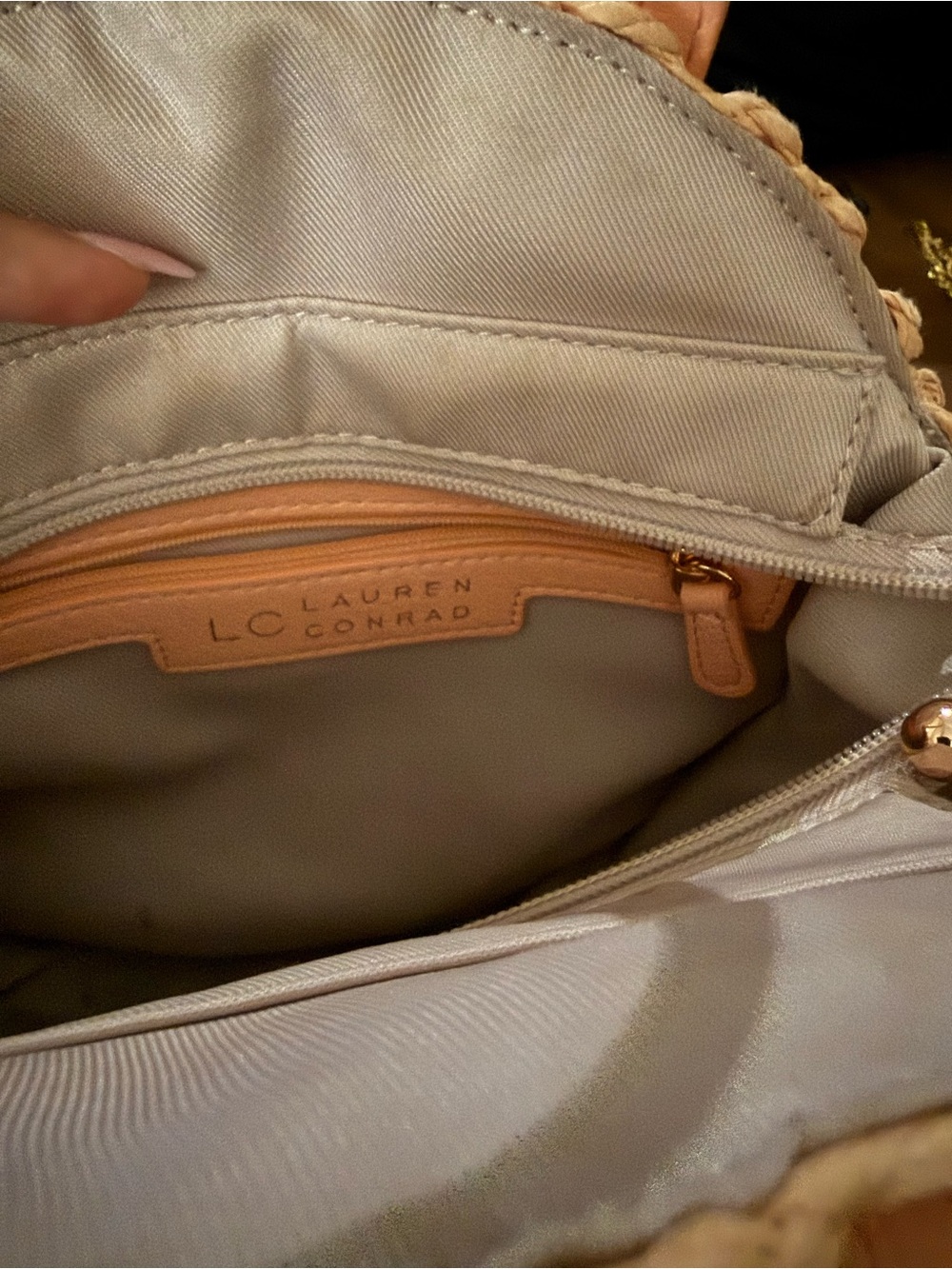 LC Lauren Conrad Natural Straw Round Tote with Tan Handles - Picture 4 of 4